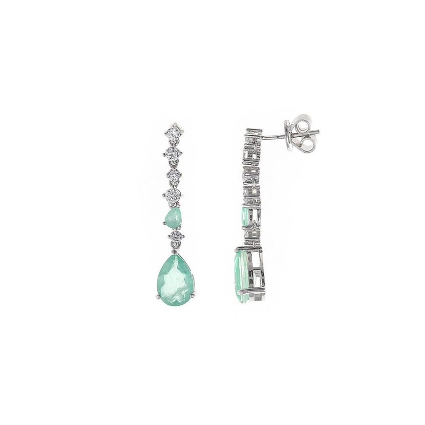 Foto de Pendientes largos de plata rodiada con circonitas blancas brillantes y verdes talla pera