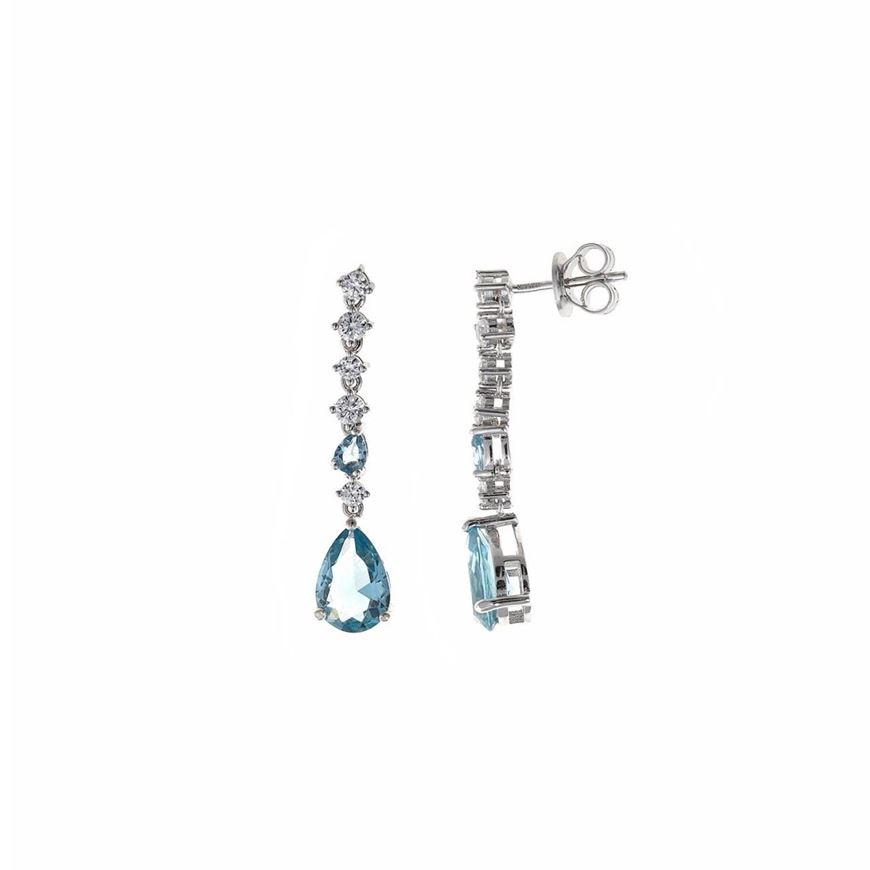 Foto de Pendientes de plata con baño rodio largos con circonitas blancas y azules
