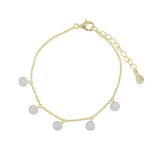 Picture of Pulsera de plata baño oro y medallistas de esmalte blanco
