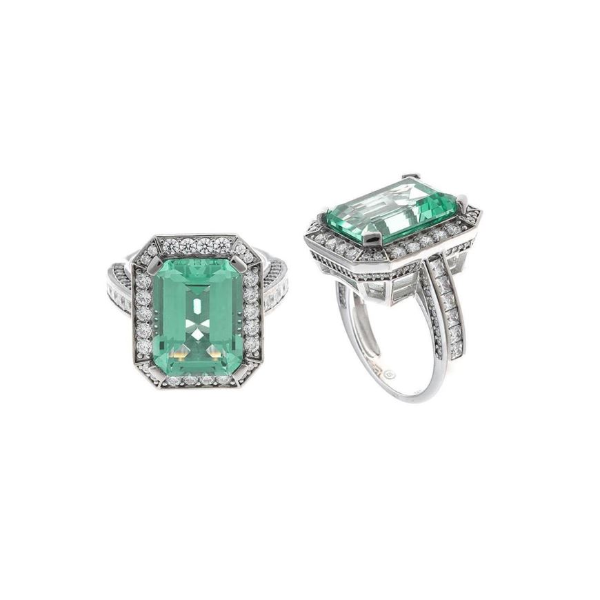 Picture of Sortija de plata rectangular con nano verde aqua