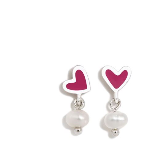 Foto de Pendientes Degradeé corazón y perla fucsia