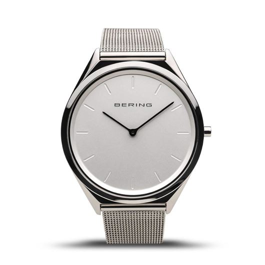 Foto de Reloj unisex ultra slim esfera y malla plateada 39mm