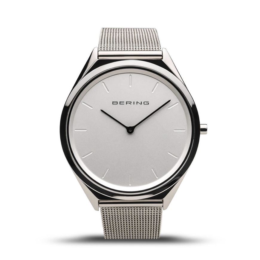 Foto de Reloj unisex ultra slim esfera y malla plateada 39mm