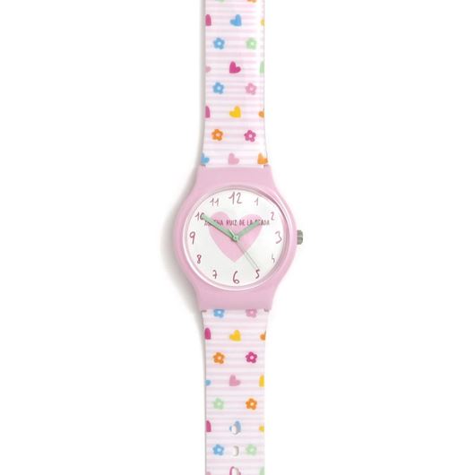 Foto de Reloj flip rayas rosa con iconos