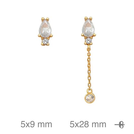 Picture of Pendientes asimétrico en plata baño oro y circonitas talla pera y brillante
