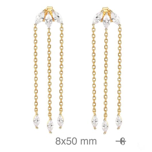Foto de Pendientes de plata baño oro con circonitas baguette y cadena
