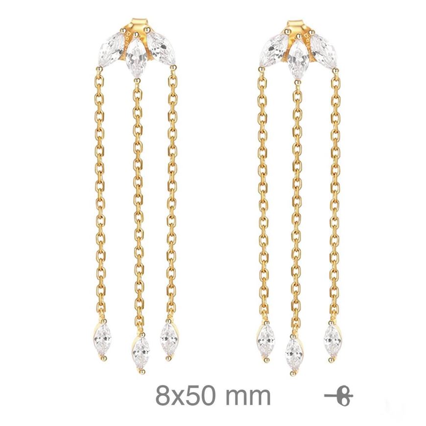 Foto de Pendientes de plata baño oro con circonitas baguette y cadena