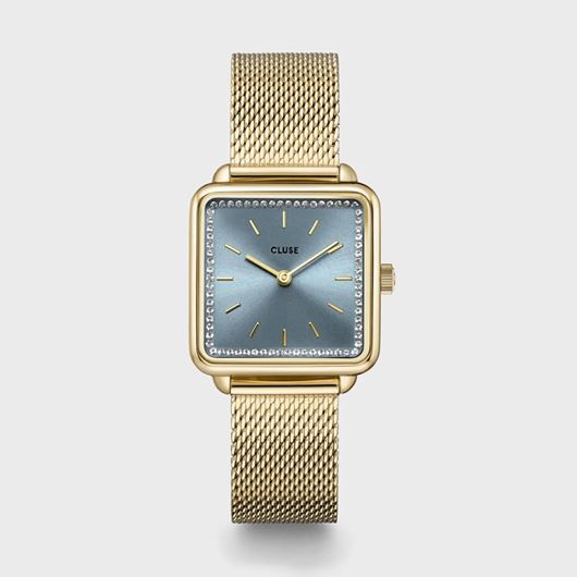Picture of Reloj Cluse La Tétragone Malla piedras Azul Claro, Color Oro