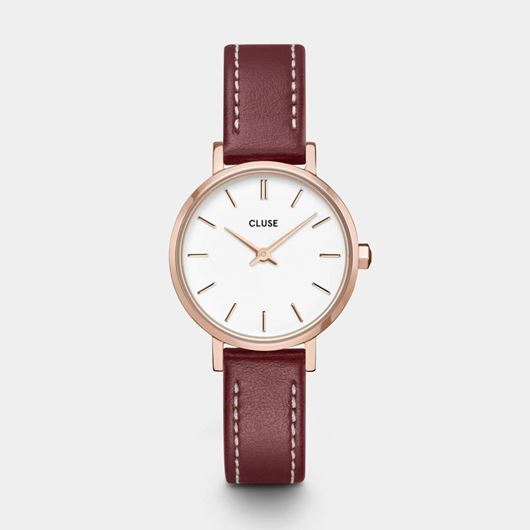Picture of Reloj Cluse Boho Chic Petite Cuero Rojo Oscuro, Color Oro Rosa