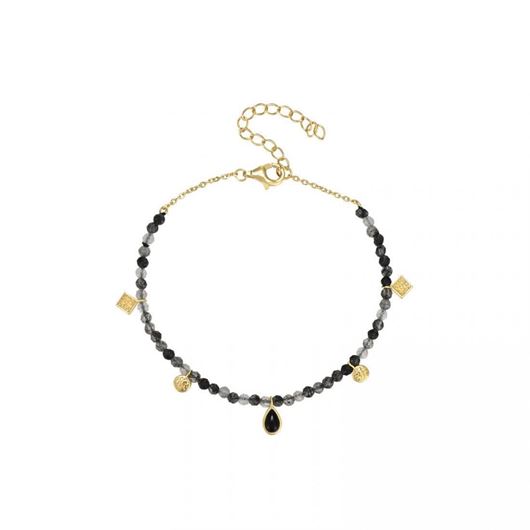 Picture of Pulsera de plata baño oro con rutilos negros naturals