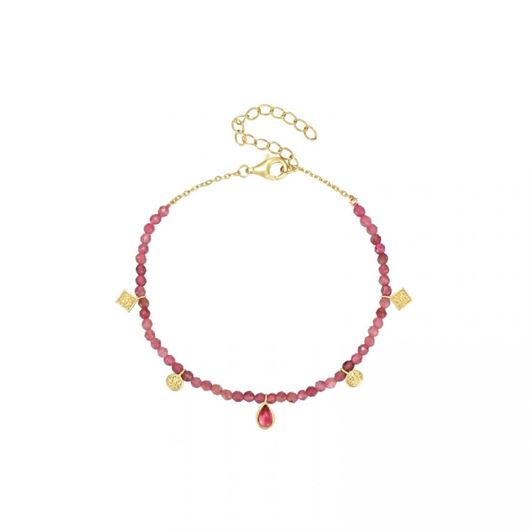 Picture of Pulsera de plata baño oro con turmalinas rosas naturales