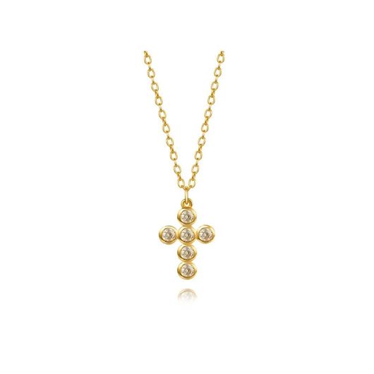 Picture of Collar Cruz de plata en baño oro y circonitas blancas