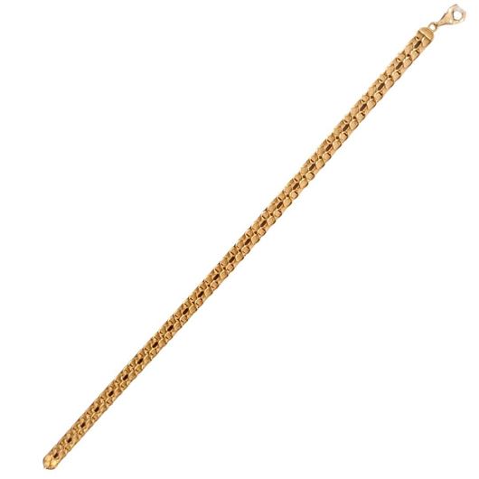 Foto de Pulsera de oro amarillo 18kt doble vanda de óbalos sobre placas matizadas, pulido geométrico por detrás