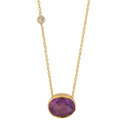 Picture of Collar plata baño oro con oval amatista natural