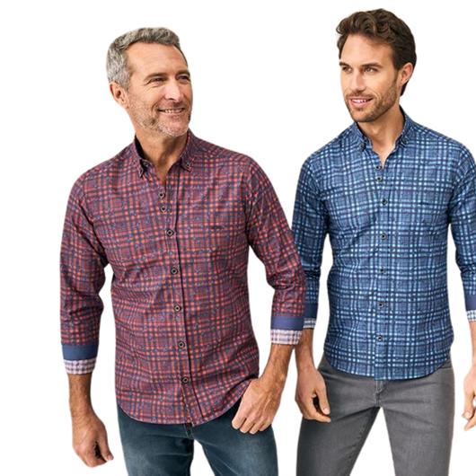Picture of Camisa a cuadros rojo y azul con estampado floral azul