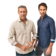 Foto de Camisa manga larga slim fit color beige jaspeado colores
