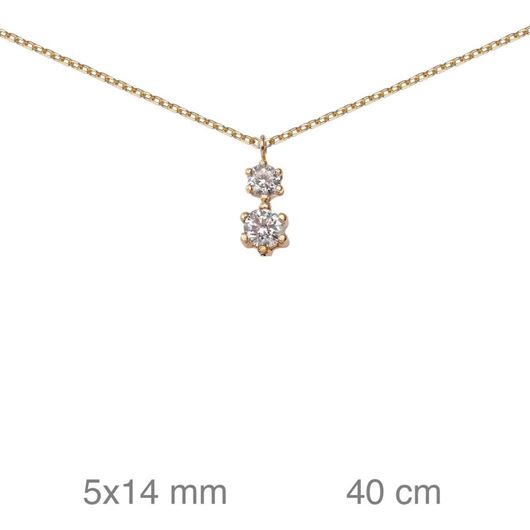 Picture of Gargantilla de oro amarillo 18kt y 2 circonitas blancas colgantes sobre engaste en seis garras