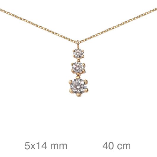 Picture of Gargantilla de oro amarillo 18kt y 3 circonitas blancas colgantes sobre engaste en seis garras