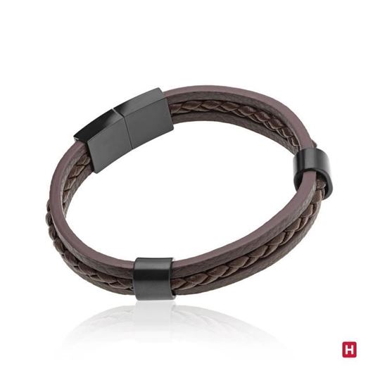 Foto de Pulsera piel marron y cierre de acero baño rutenio