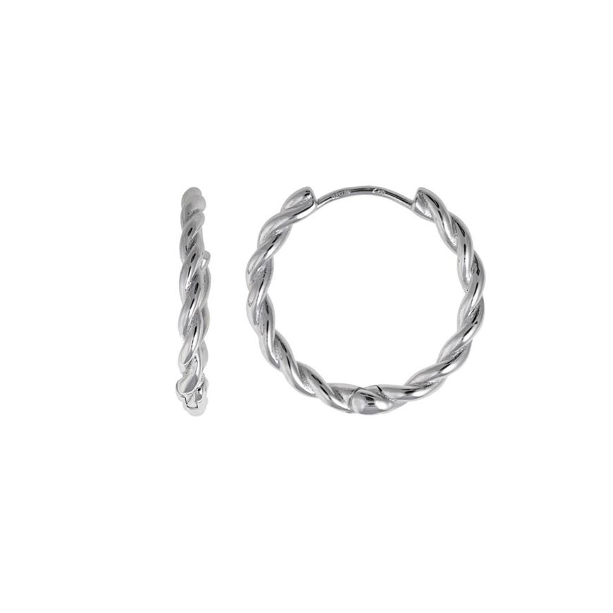 Foto de Pendientes de aro trenzado liso en plata 30mm
