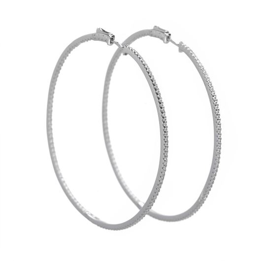Foto de Pendientes de aro en plata con circonitas blancas 55mm