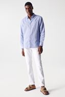 Picture of Camisa lino y algodón azul medio
