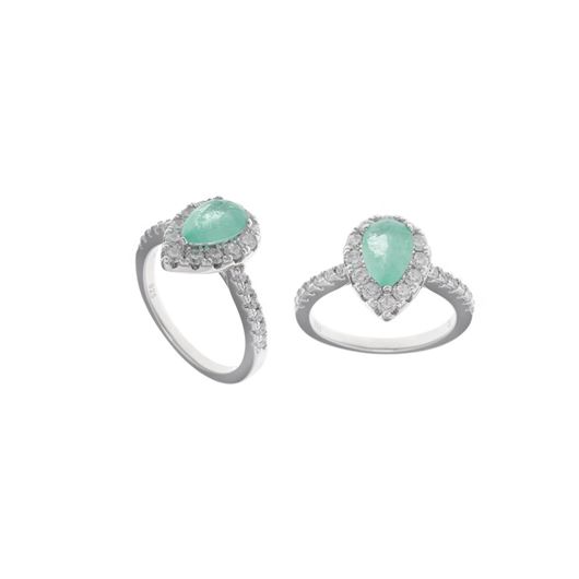 Foto de Anillo de plata baño rodio con lágrima verde menta hielo y circonitas