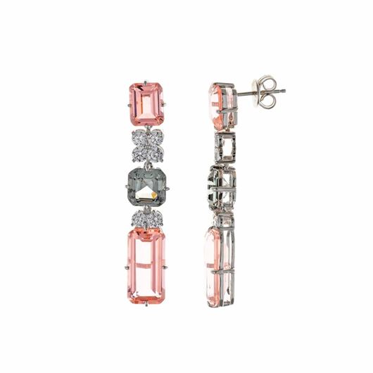 Foto de Pendientes de plata baño rodio con circonitas rosa, verde y blanco