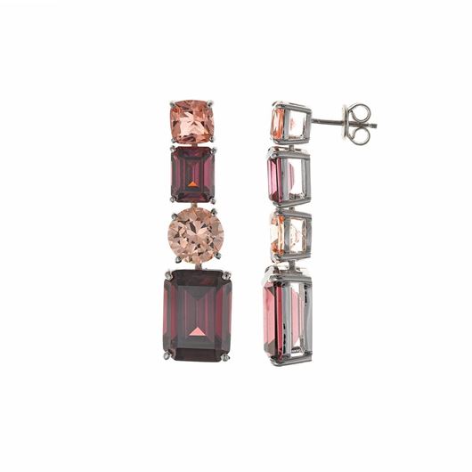 Foto de Pendientes de plata baño rodio con circonitas color morganita y burdeos