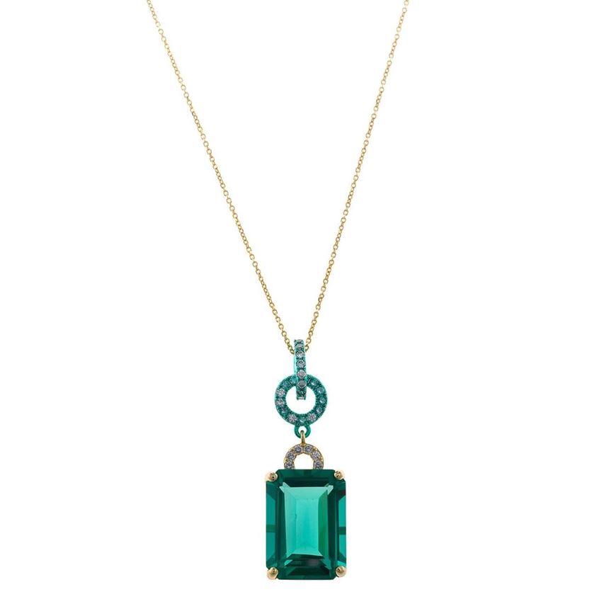 Picture of Gargantilla de plata baño oro con cristal rectangular verde