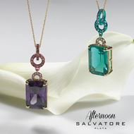 Picture of Gargantilla de plata baño oro con cristal rectangular verde