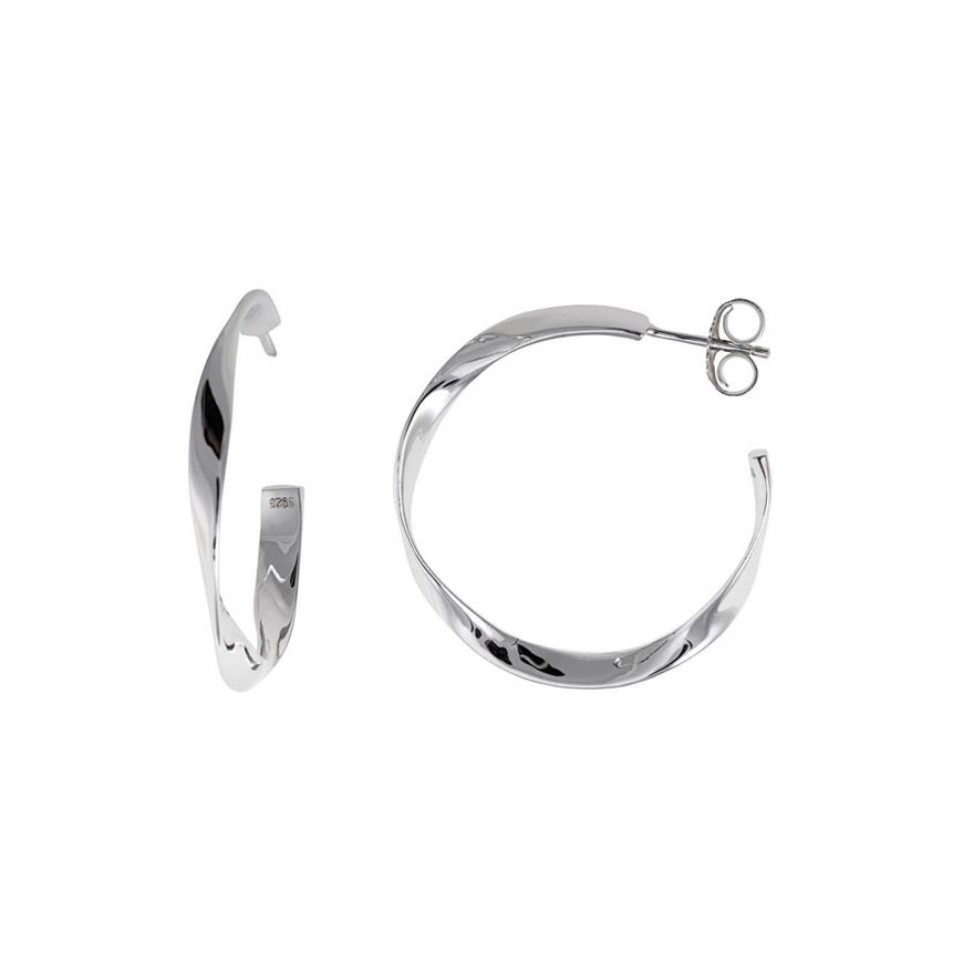 Foto de Pendientes aro ondulado liso de plata baño rodio 30 mm