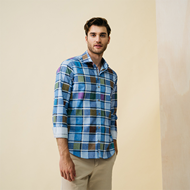 Picture of Camisa manga larga slim fit estampado azul marino y teja