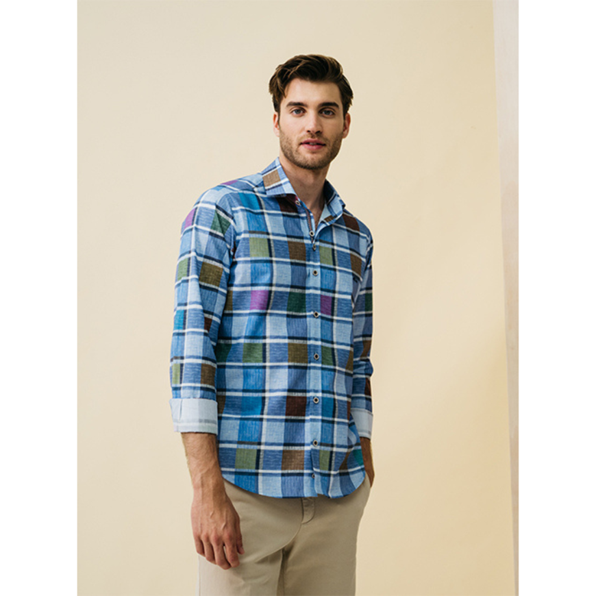 Picture of Camisa manga larga slim fit estampado azul marino y teja