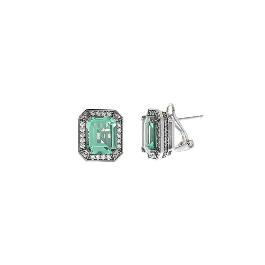 Picture of Pendientes de plata con baño de rutenio y circonita rectangular nano verde aqua