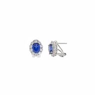 Foto de Pendientes de plata rosetón de circonita azul zafiro y circonitas blancas brillantes cierre omega