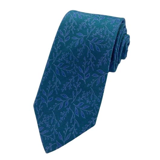 Foto de Corbata de seda verde pino con motivo floral azul 