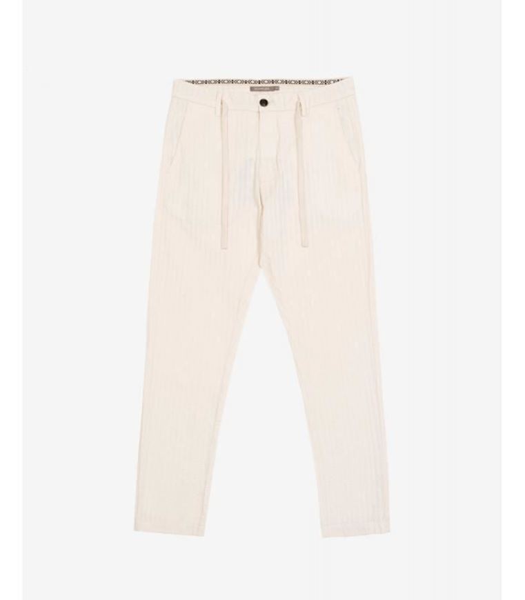 Foto de Pantalón largo blanco marfil a rayas slim fit
