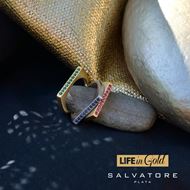 Picture of Anillo rectangular de plata baño oro amarillo satinado y circonitas rosas