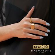 Picture of Anillo sello de plata con baño de oro amarillo satinado y circonitas en los laterales