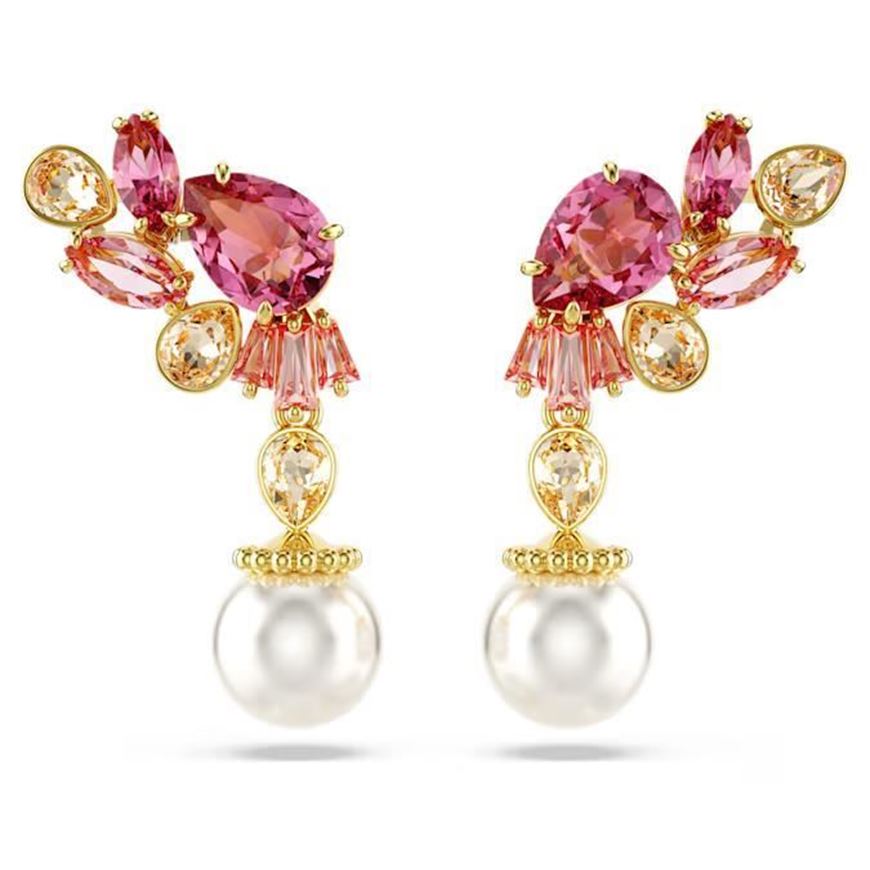 Foto de Pendientes Gema Tallas mixtas, Crystal Pearls, Flor, Rosas, Baño tono oro
