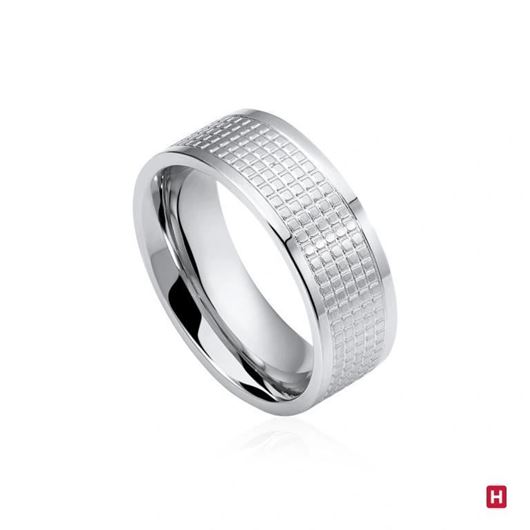 Foto de Anillo de acero plano grabado cuadrícula