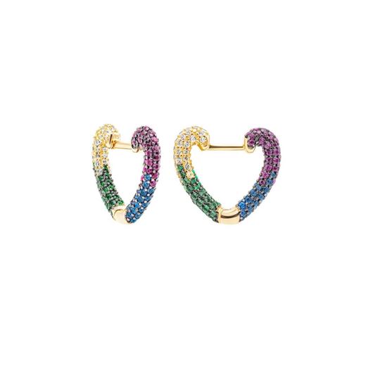 Picture of Criollas corazón de plata con baño de oro y circonitas multicolor