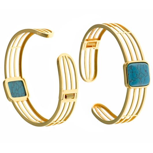 Picture of Brazalete Marmara con cabujón cuadrado de turques sintética y plata baño oro