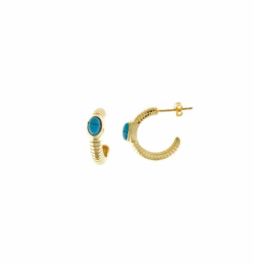 Foto de Pendientes aros Marmara de plata baño oro y cabujón oval de turquesa sintética