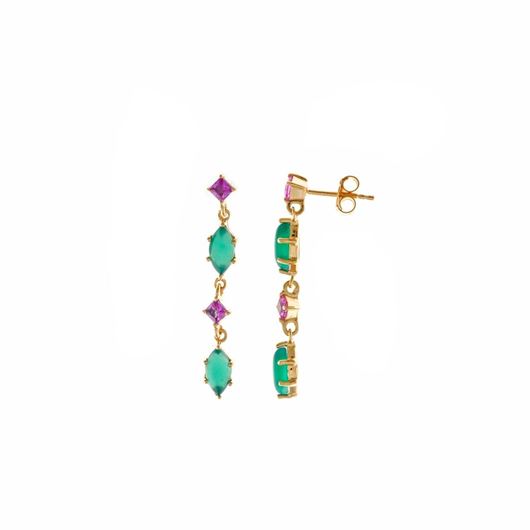 Foto de Pendientes de plata baño oro y circonitas rosas y verdes
