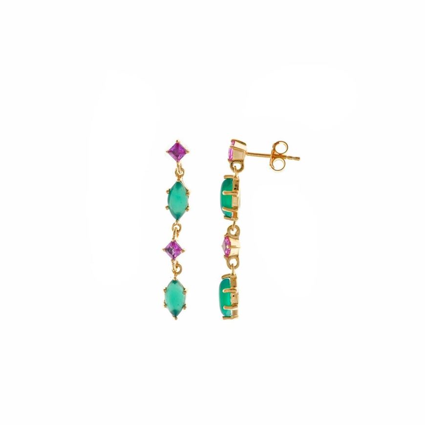 Foto de Pendientes de plata baño oro y circonitas rosas y verdes