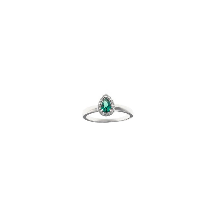 Picture of Sortija de plata rodiada con pera verde y circonitas alrededor