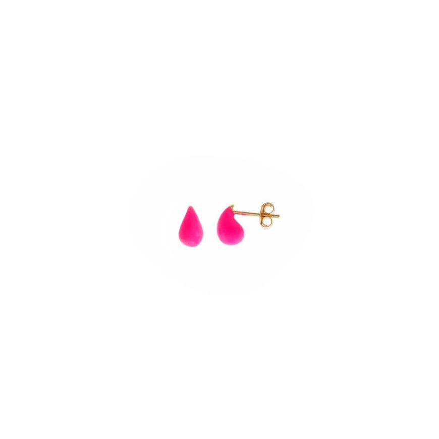 Foto de Pendientes Splash de plata baño de oro gota de esmalte fucsia