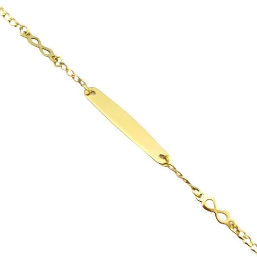 Foto de Pulsera de bebé en oro amarillo 18kt con infinitos y placa 